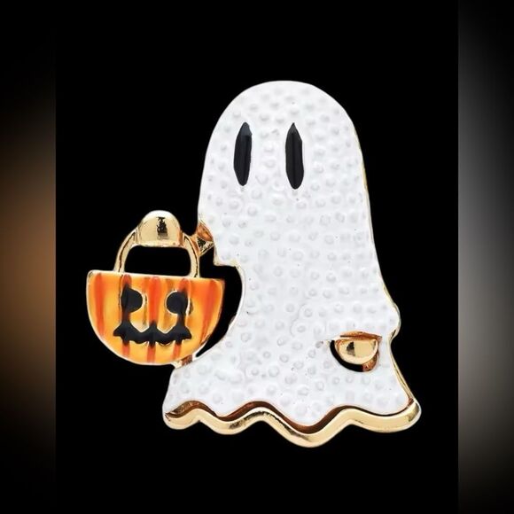 HALLOWEEN ENAMEL GHOST WITH PUMPKIN - Picture 1 of 5